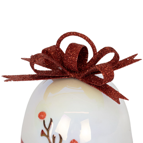 Handcrafted dolomite bell with a glittering red bow and delicate red berry accents, offering a warm holiday touch for Home & Decor, Holiday Decor, and Promo Eligible collections.