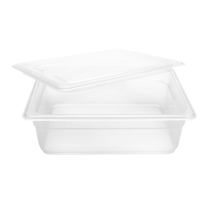 Clear plastic dough proofing container with a tight-fitting lid, designed for consistent humidity and temperature control; ideal for Kitchen & Food, Baking Supplies, and Bread Making collections.