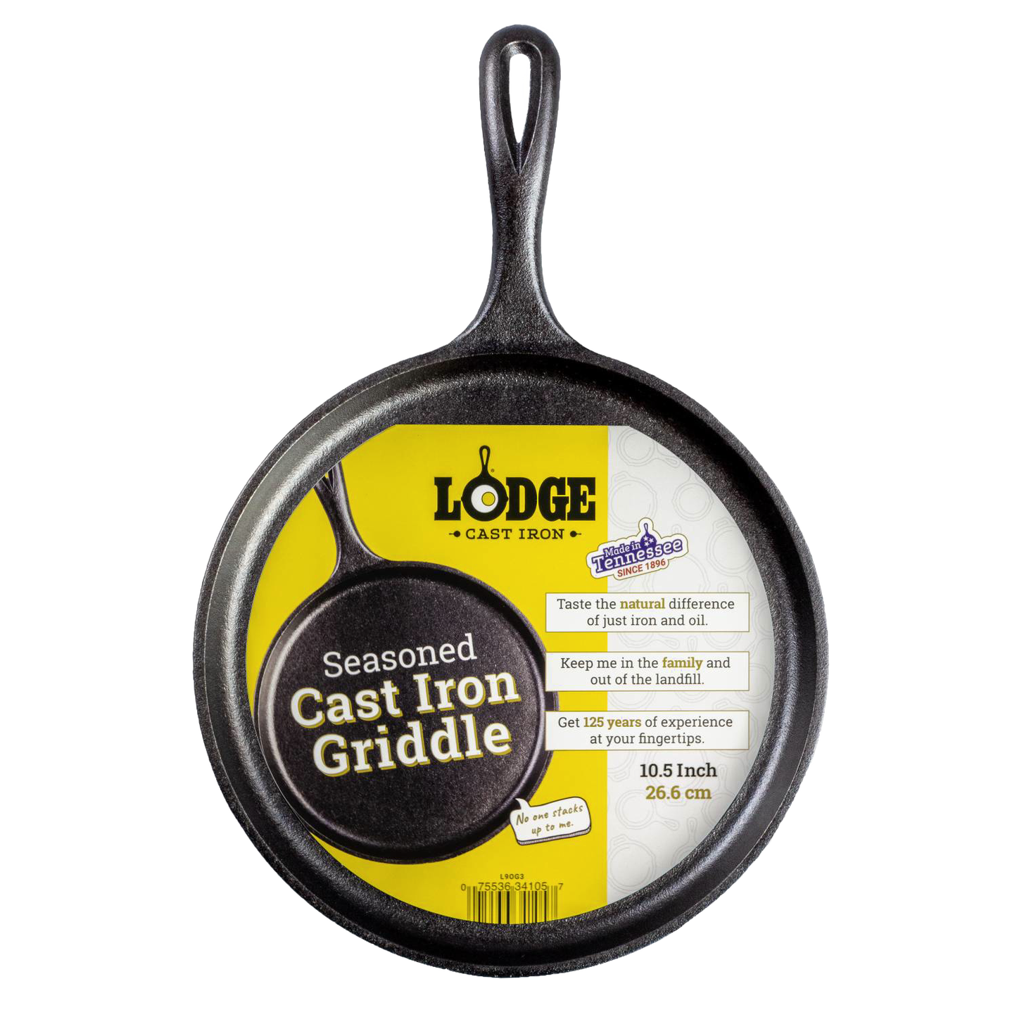 Handcrafted cast iron round griddle with a 10.5-inch flat bottom for even heat, made in the USA, ideal for Kitchen & Food, Cookware, Cast Iron, USA Made, and Best Sellers collections.
