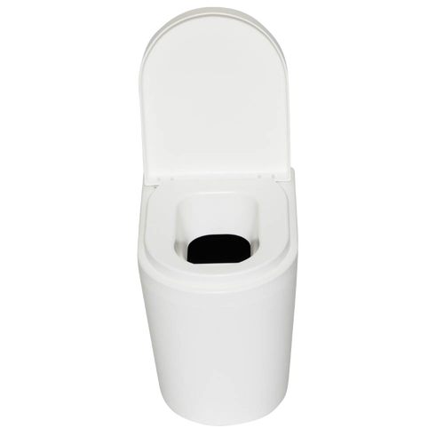 Handcrafted compact composting toilet with a sleek white design and lid open, ideal for RVs and tiny homes in Appliances, Composting Toilets, and Best Sellers collections.