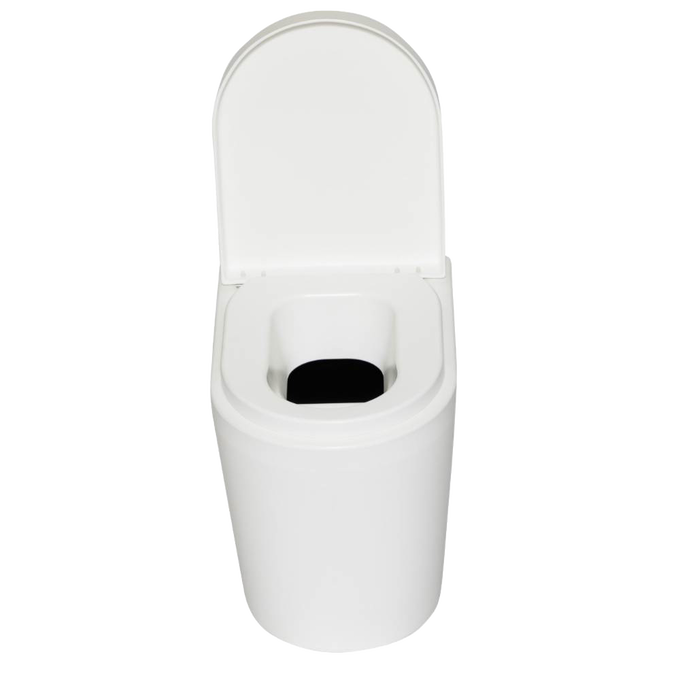 Handcrafted compact composting toilet with a sleek white design and lid open, ideal for RVs and tiny homes in Appliances, Composting Toilets, and Best Sellers collections.