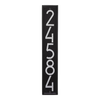 Handcrafted vertical custom address plaque in black and silver with modern font, enhancing curb appeal for Home & Decor, Household Helpers, Mailboxes and Address Signs, USA Made collections.