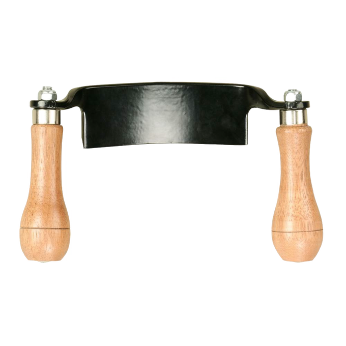 Handcrafted 5 mm thick curved draw shave with durable steel blade and comfortable wood handles, designed for wood cutting, debarking, and woodworking, featured in Farm, Garden & Tool and Hand Tools and Hardware collections.