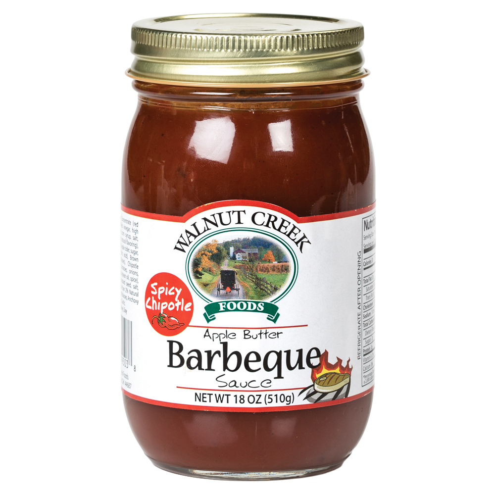 Handcrafted jar of spicy chipotle apple butter barbeque sauce made in USA, perfect for Farm, Garden & Tool, Kitchen & Food, Apple Harvest Supplies, Food, Pantry, Best Sellers, and Promo Eligible collections.