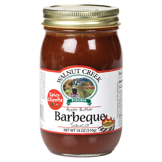 Handcrafted jar of spicy chipotle apple butter barbeque sauce made in USA, perfect for Farm, Garden & Tool, Kitchen & Food, Apple Harvest Supplies, Food, Pantry, Best Sellers, and Promo Eligible collections.