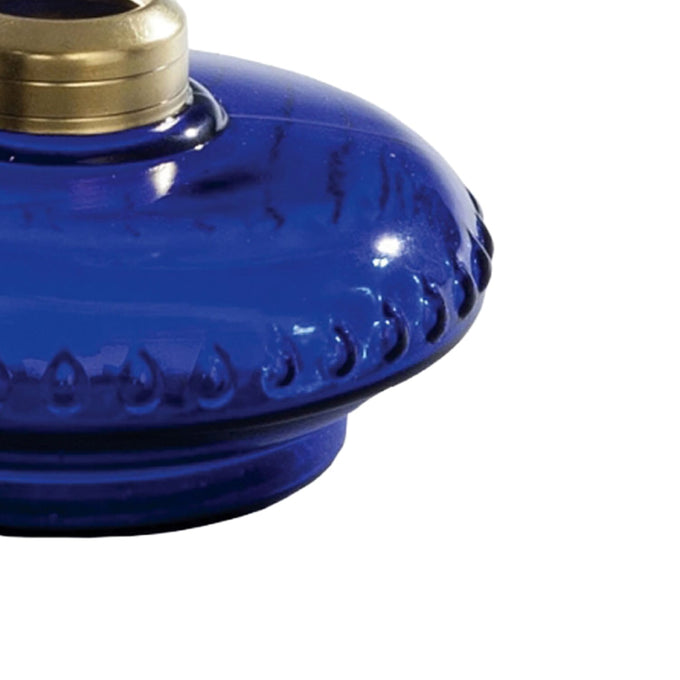 Deep blue glass oil lamp font with decorative scalloped detailing and a polished brass collar, crafted for lamps and lighting in oil lamps, wall lamps, and best sellers collections.
