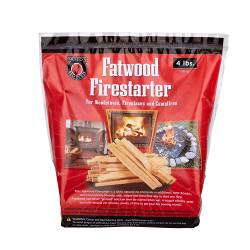 Package of natural pine fatwood sticks for quick fire starting, untreated and chemical-free, designed for use with woodstoves, fireplaces, campfires, and included in Farm, Garden & Tool, Stoves, Camping, and Emergency Supplies collections.