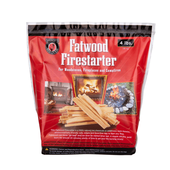 Package of natural pine fatwood sticks for quick fire starting, untreated and chemical-free, designed for use with woodstoves, fireplaces, campfires, and included in Farm, Garden & Tool, Stoves, Camping, and Emergency Supplies collections.