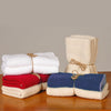 Two-pack sets of loosely woven 100% cotton kitchen towels in white, natural, red, and blue colors, handcrafted in USA, featured in Kitchen & Food, Kitchen Textiles, USA Made, Best Sellers collections.
