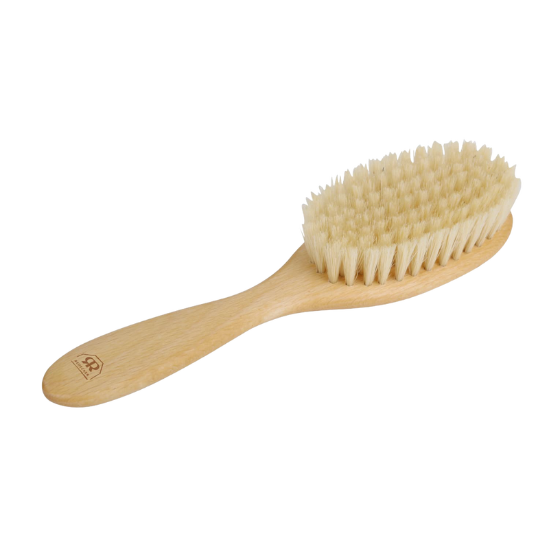 Handcrafted children's hairbrush with ultra-soft goat hair bristles and smooth wooden handle, designed to gently care for sensitive scalps, featured in Health & Wellness, Grooming and Personal Hygiene, Best Sellers, and Promo Eligible collections.