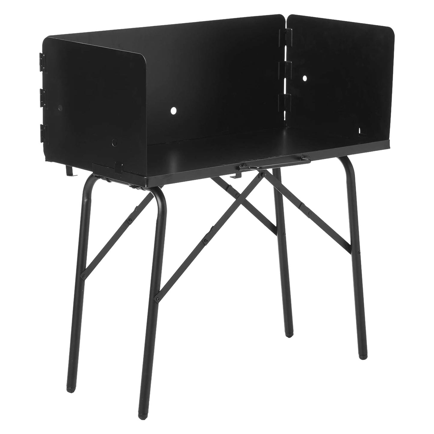 Collapsible all-steel outdoor cooking table with a three-sided windscreen, designed for stable campsite use, featured in Farm, Garden & Tool, Camping, Best Sellers, and Promo Eligible collections.
