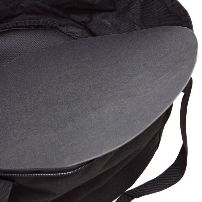 Black durable storage bag with sturdy handles partially open to reveal a flat metal griddle inside, designed for secure transport in Farm, Garden & Tool, Camping, and Best Sellers collections.