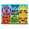 Colorful wooden latches board featuring six numbered doors with metal latches in bright purple, blue, yellow, red, green, and orange, designed to teach numbers, colors, and fine motor skills, handcrafted and ideal for children's indoor play, toys, and learning collections.