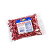 Clear plastic bag of crunchy candy-coated peanuts with a red coating and blue label, handcrafted and made in USA, featured in Kitchen & Food, Candy, and Best Sellers collections.