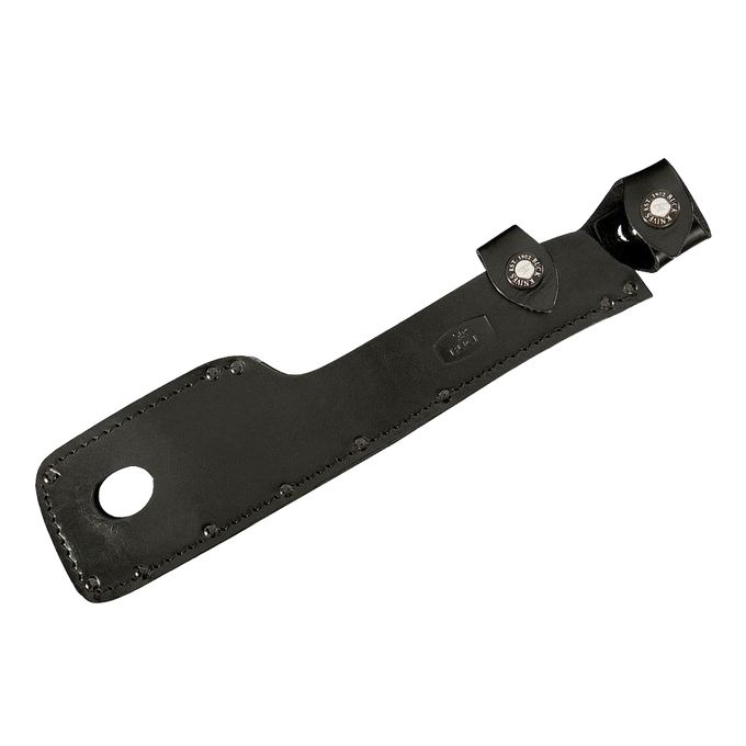 Black leather sheath with metal snap closures designed to securely hold and protect a wood chopping and hauling tool, featured in Farm, Garden & Tool and Camping collections.