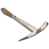 Handcrafted slater's hammer with polished steel head and smooth wooden handle, designed for precise slate trimming and roofing tasks in farm, garden, and hand tool collections.
