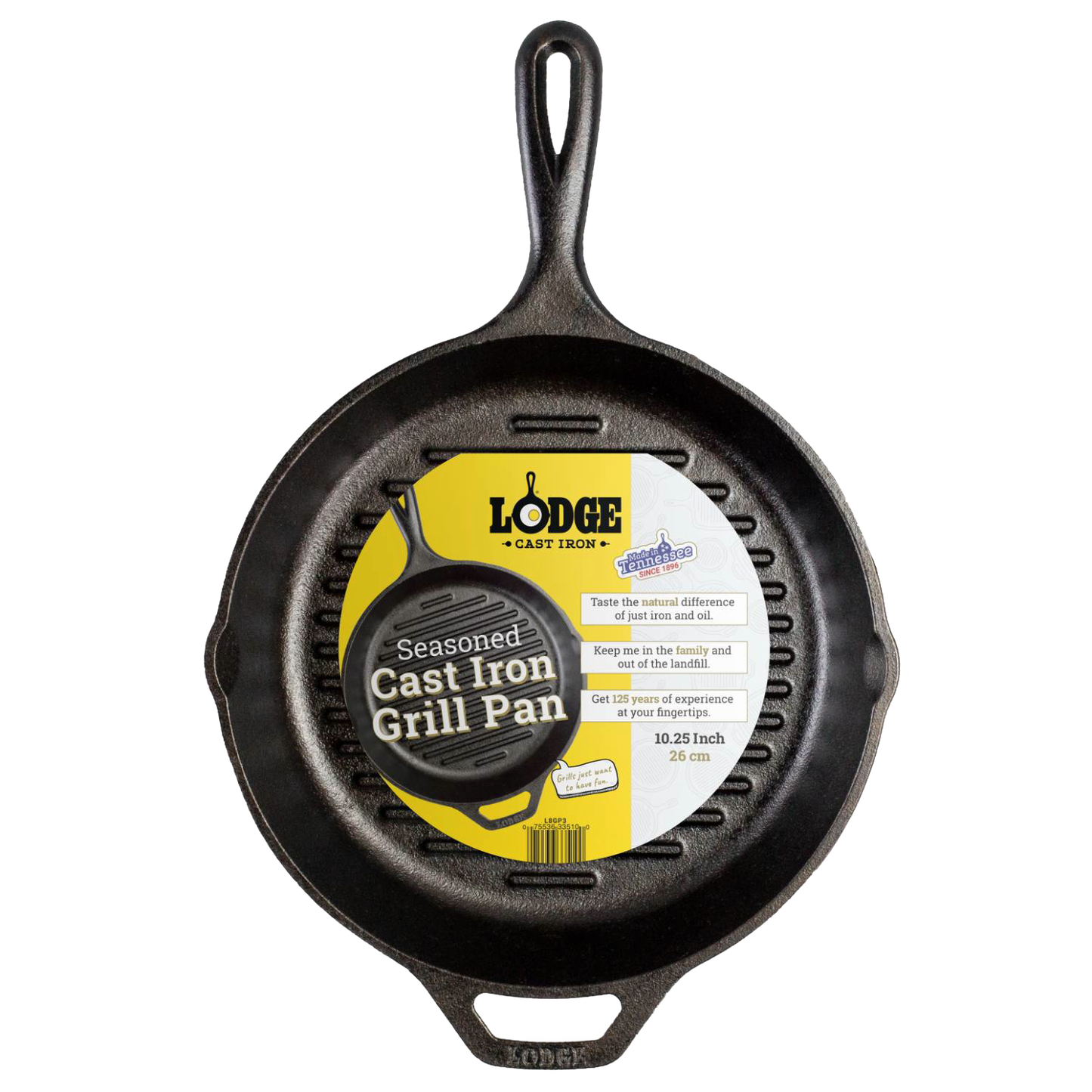 Handcrafted cast iron grill pan with raised ridges and assist handle, pre-seasoned with natural vegetable oil, made in USA, suitable for Kitchen & Food, Cookware, Cast Iron, Best Sellers, and Promo Eligible collections.