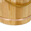 Handcrafted oak wooden bucket featuring burnished copper-colored metal band and handmade sisal rope, designed for Farm, Garden & Tool, Farm Tools, Garden Accessories, USA Made, Best Sellers, and Promo Eligible collections.