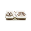 Compact plastic kitchen gadget with dual slicing compartments designed for creating uniform egg slices and wedges, featured in Kitchen & Food and Food Prep collections.