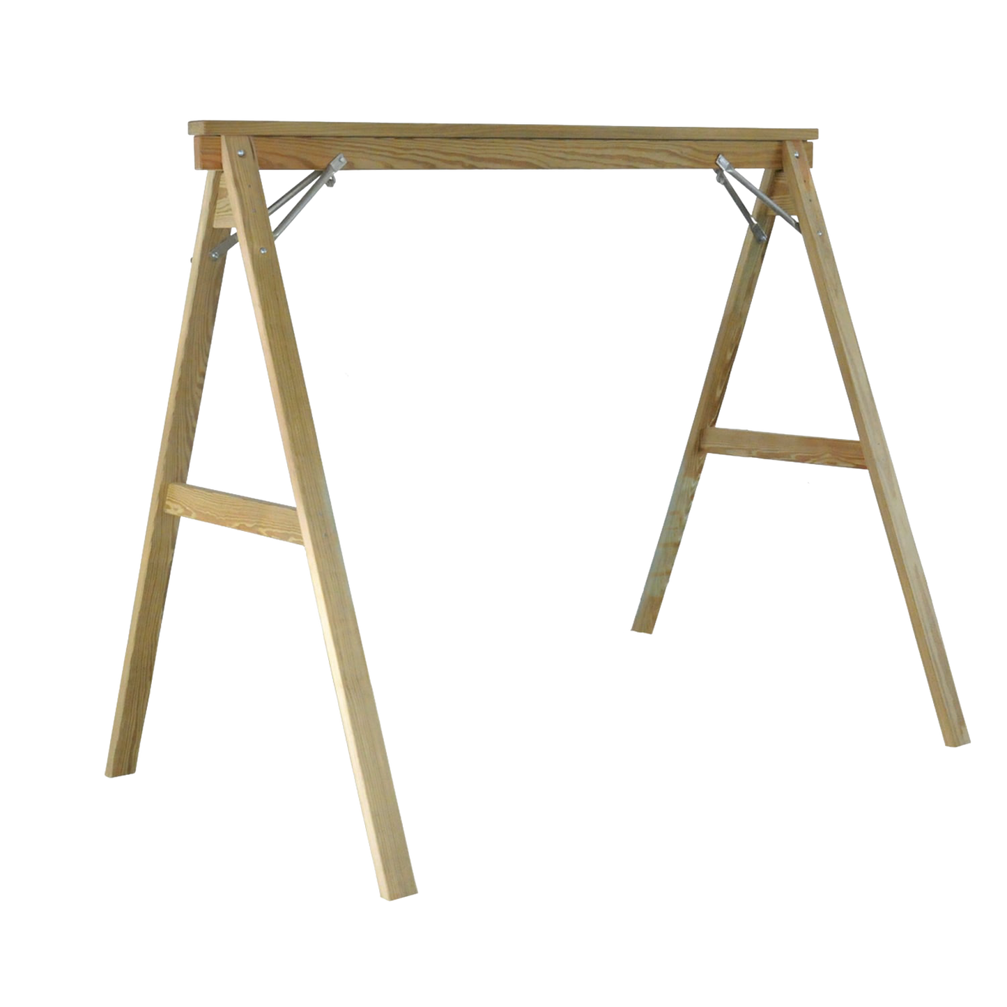 Handcrafted Amish made A-frame swing stand in natural wood finish, designed for hanging porch swings; featured in Home & Decor, Outdoor Furniture, USA Made, and Best Sellers collections.