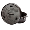 Cast iron Dutch oven with flat base, featuring a secure lid embossed with a dragon and brand markings, crafted for Kitchen & Food, Cookware, Cast Iron, Best Sellers, and Promo Eligible collections.