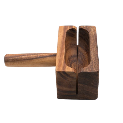 Handcrafted acacia hardwood bagel miter with a wide base and knife slots for safe, precise slicing, perfect for Kitchen & Food, Food Prep, and Bread Making Supplies collections.