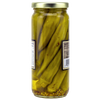 Transparent glass jar of handcrafted pickled hot okra with mustard seeds and spices, made in USA, featured in Kitchen & Food, Pantry, Best Sellers, and Promo Eligible collections.