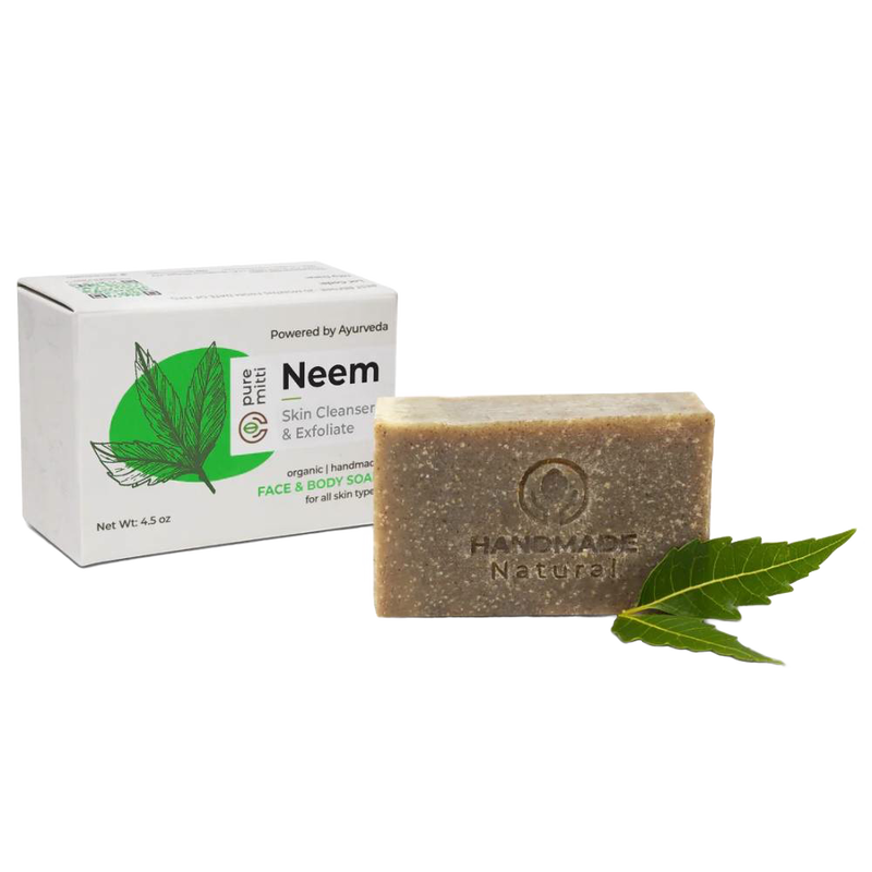 Natural handmade bar soap infused with neem leaves, designed for gentle skin cleansing and exfoliation, featured in Health & Wellness, Soaps, and Best Sellers collections.