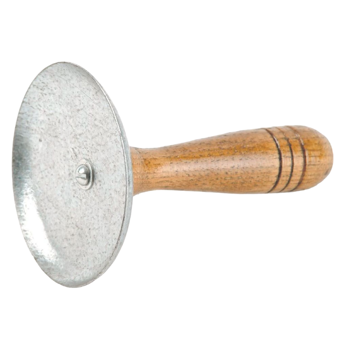 Metal scraper with a smooth wooden handle designed for removing hair from hogs, a practical tool included in Kitchen & Food, Specialty Equipment, Butchering Supplies, USA Made, Best Sellers, and Promo Eligible collections.