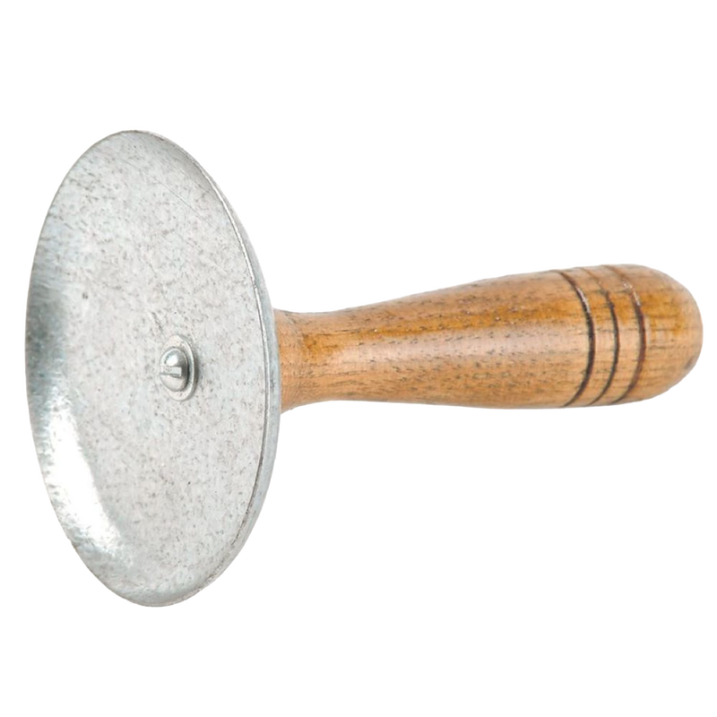 Metal scraper with a smooth wooden handle designed for removing hair from hogs, a practical tool included in Kitchen & Food, Specialty Equipment, Butchering Supplies, USA Made, Best Sellers, and Promo Eligible collections.