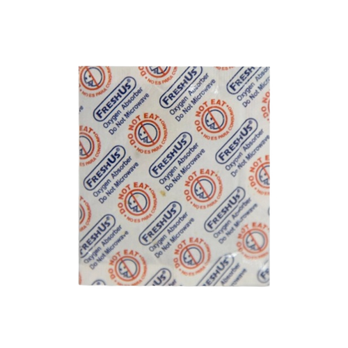 Small oxygen absorber packet labeled with warnings against eating and microwaving, used for food preservation in farm, kitchen, and emergency supplies collections.
