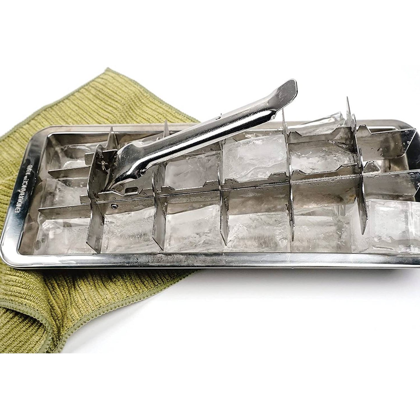 Handcrafted stainless steel ice cube tray with a lever release handle for easy ice removal, ideal for Farm, Garden & Tool, Kitchen Gadgets, and Homesteading collections.