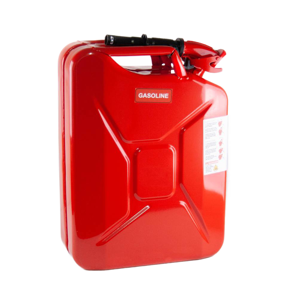 Durable red steel 20-liter fuel container with a safety spout and adapter, designed for reliable, leak-proof storage in Farm, Garden & Tool, Emergency Supplies, and Best Sellers collections.