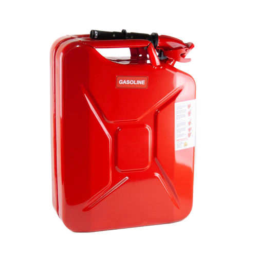 Durable red steel 20-liter fuel container with a safety spout and adapter, designed for reliable, leak-proof storage in Farm, Garden & Tool, Emergency Supplies, and Best Sellers collections.