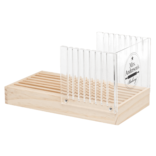 Handcrafted wooden bread slicer with clear acrylic guides for uniform slices, featuring a removable crumb tray, perfect for Kitchen & Food, Bread Making Supplies, and Baking Helpers collections.