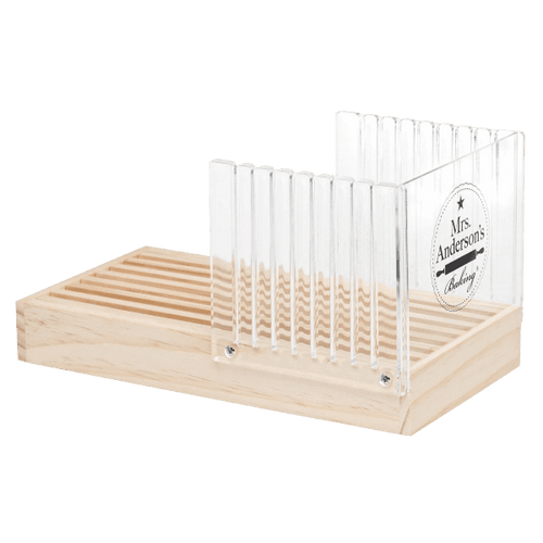 Handcrafted wooden bread slicer with clear acrylic guides for uniform slices, featuring a removable crumb tray, perfect for Kitchen & Food, Bread Making Supplies, and Baking Helpers collections.