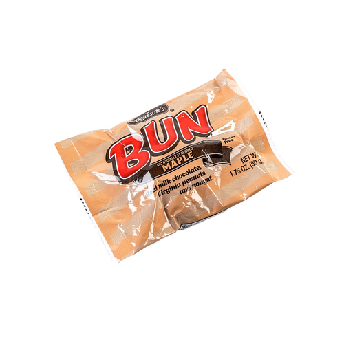 Single wrapped maple-flavored candy bar made with real milk chocolate, Virginia pecans, and nougat, gluten-free and handcrafted in USA, part of Kitchen & Food and Candy collections.