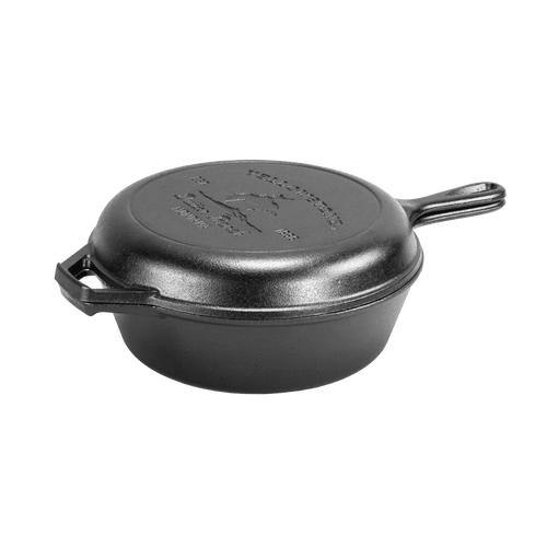 Handcrafted cast iron combo cooker featuring a Bucking Bronco design, made in USA, perfect for Kitchen & Food, Cookware, Cast Iron, USA Made, Best Sellers, and Promo Eligible collections.