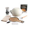 Complete sourdough bread making set with ceramic proofing bowl, dough scraper, wooden-handled whisk, measuring container, linen cloth, and recipe booklet, ideal for Kitchen & Food and Baking Supplies collections.