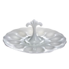 Handcrafted milk glass egg plate with central decorative handle, holds 12 eggs, designed for Kitchen & Food, Storage and Serving, USA Made, Best Sellers, and Promo Eligible collections.