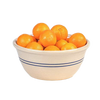Handcrafted stoneware mixing bowl with classic blue stripes, filled with fresh oranges, ideal for Kitchen & Food, Cookware, Baking Supplies, Storage and Serving, and USA Made collections.
