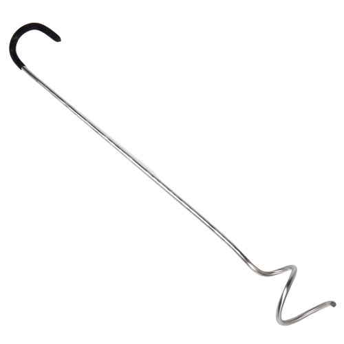 Lightweight stainless steel compost mixing crank with a curved cushioned handle for comfortable use, designed to improve airflow in compost bins, USA Made, Farm, Garden & Tool collections.