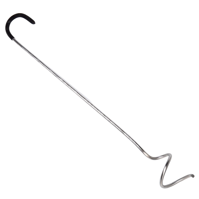 Lightweight stainless steel compost mixing crank with a curved cushioned handle for comfortable use, designed to improve airflow in compost bins, USA Made, Farm, Garden & Tool collections.