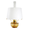 Amber glass oil lamp with white parchment shade and tripod, featuring an English-made wick, bright enough to read by, ideal for Farm, Garden & Tool, Lamps & Lighting, and Emergency Supplies collections.