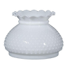 White hobnail glass oil lamp shade with a scalloped ruffled edge, handcrafted for use in Lamps & Lighting, Parts and Accessories, Lamp Shades, Best Sellers, and Promo Eligible collections.