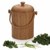 Cylindrical compost pail made from natural bamboo with a lid featuring ventilation holes and a handle, designed for odor-free kitchen composting, ideal for farm, garden, and composting use.