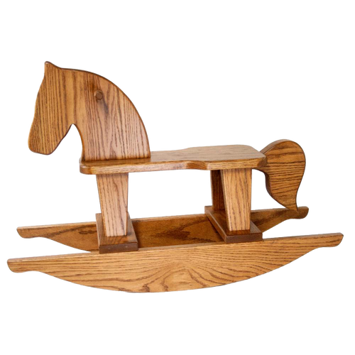 Handcrafted wooden rocking horse made of oak with a classic design, Amish made in the USA, featured in Toys, Books & Games, Children's Toys, Wooden Toys, and Best Sellers collections.