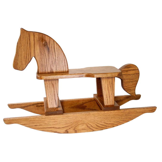 Handcrafted wooden rocking horse made of oak with a classic design, Amish made in the USA, featured in Toys, Books & Games, Children's Toys, Wooden Toys, and Best Sellers collections.