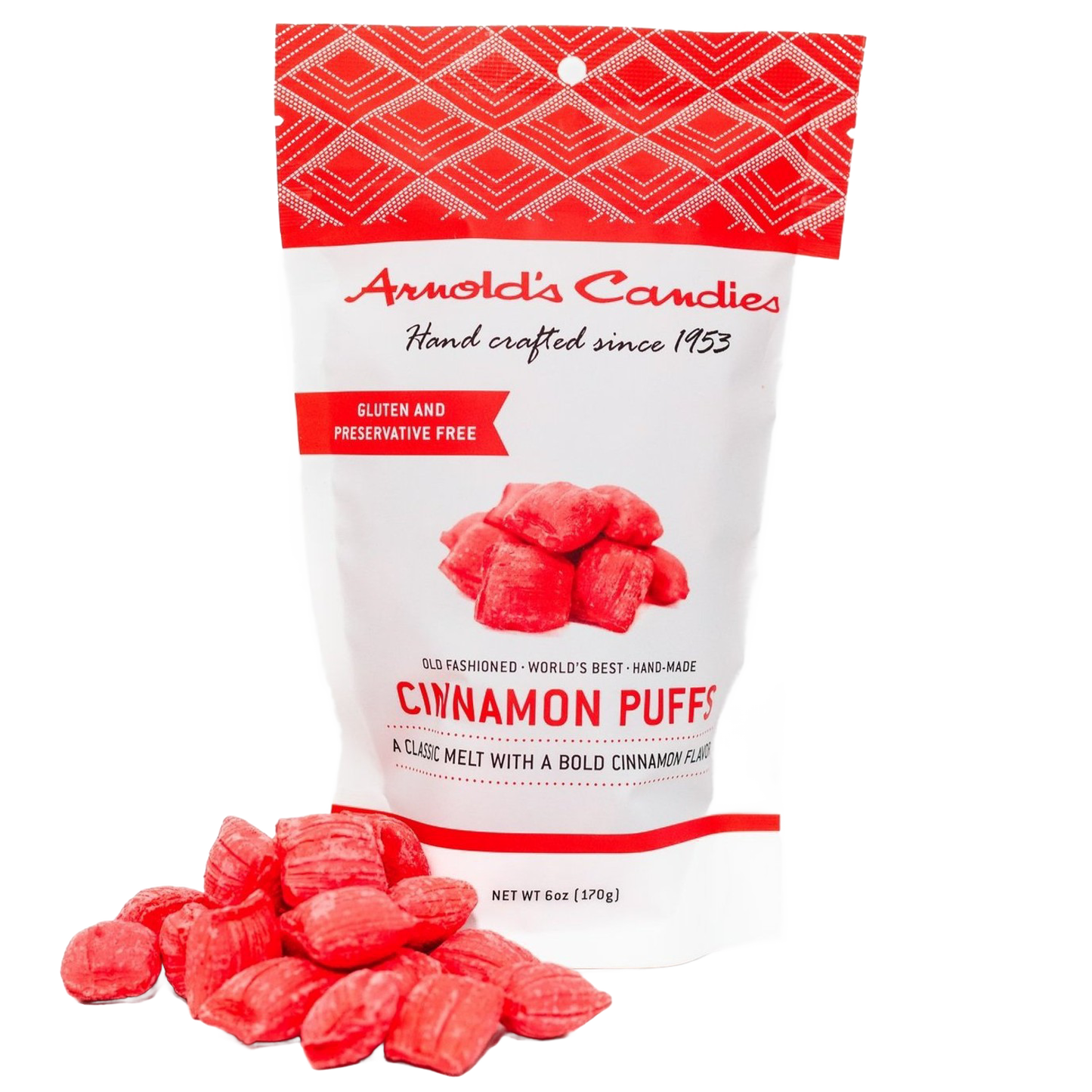 Handmade cinnamon puffs with a bold cinnamon taste, gluten and preservative free, made in the USA, ideal for Kitchen & Food, Snacks and Sweets, USA Made, Best Sellers, and Promo Eligible collections.
