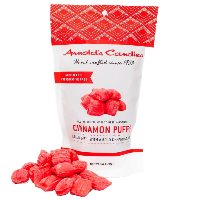Handmade cinnamon puffs with a bold cinnamon taste, gluten and preservative free, made in the USA, ideal for Kitchen & Food, Snacks and Sweets, USA Made, Best Sellers, and Promo Eligible collections.